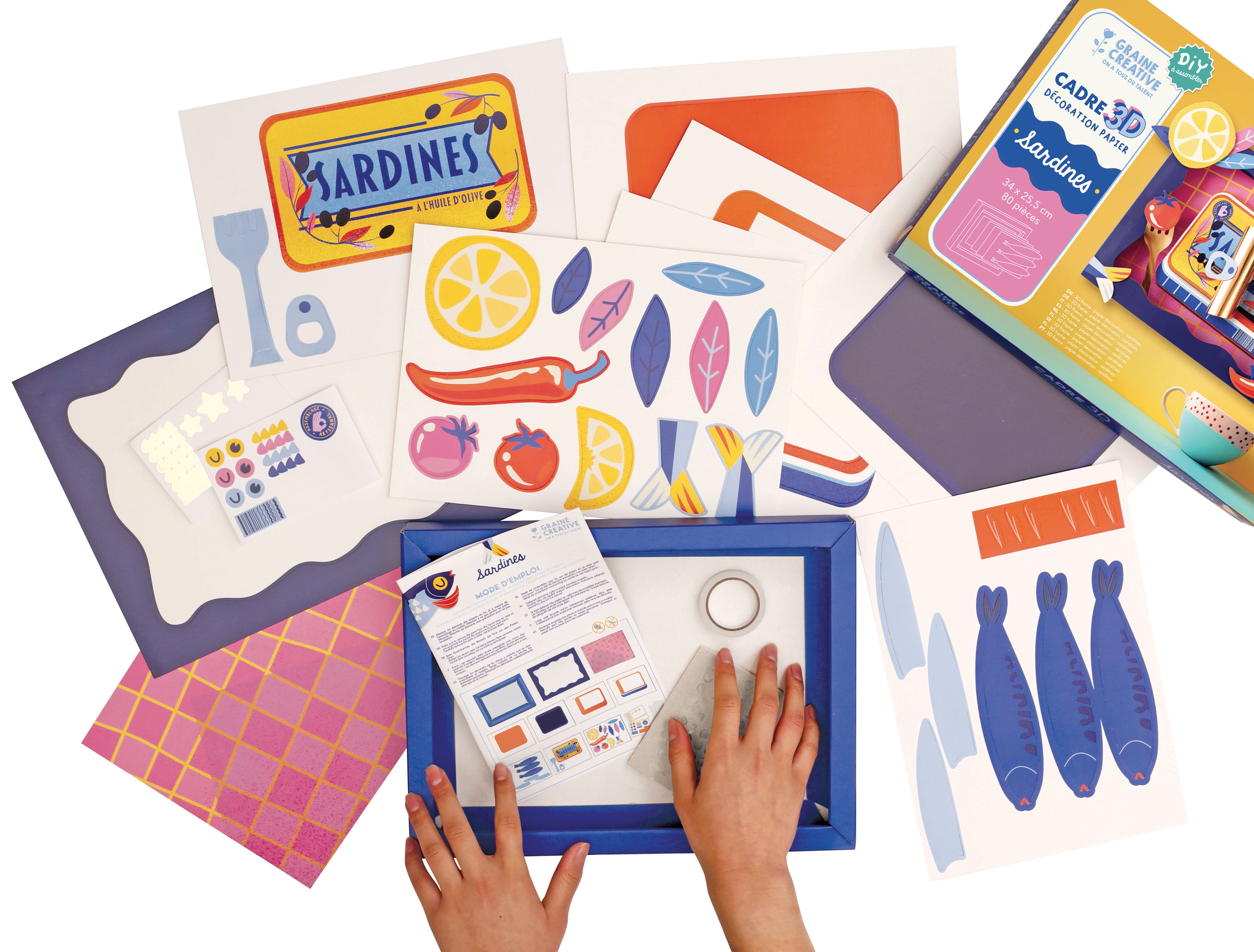 Cadre 3D papier sardines