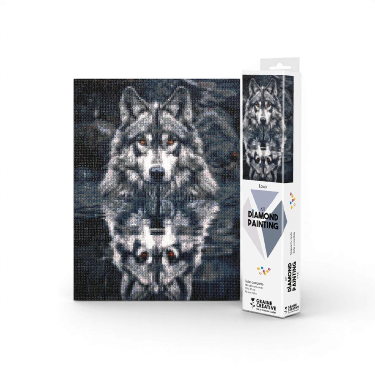 Broderie diamant - Loup 30x40cm