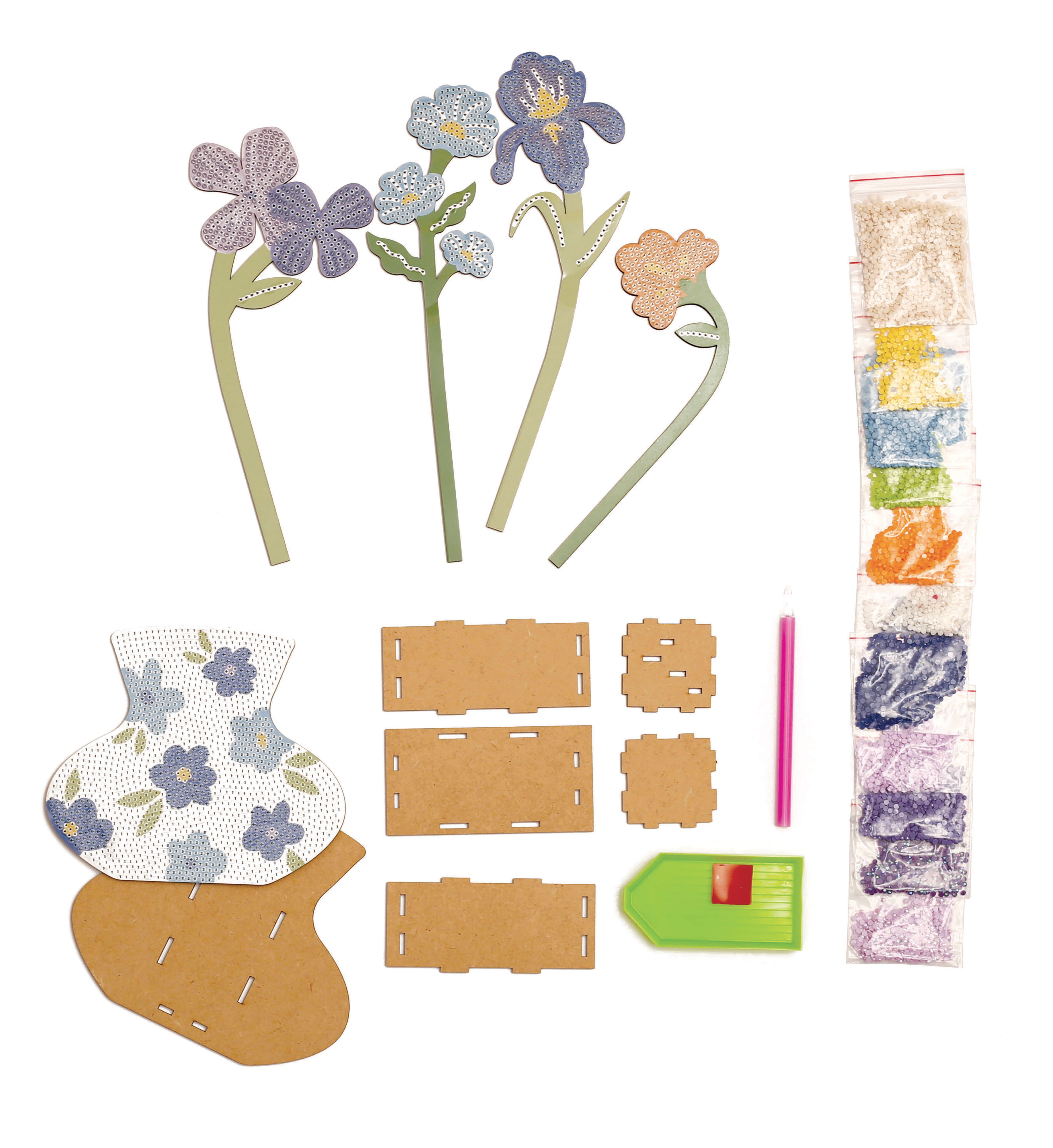 Kit vase et fleurs à strasser bleu