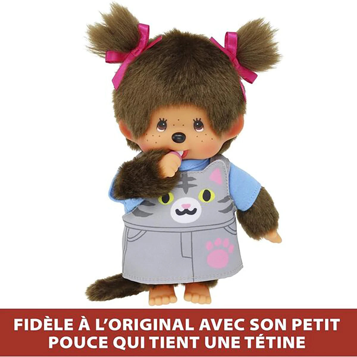 Peluche Monchhichi salopette grise 20cm