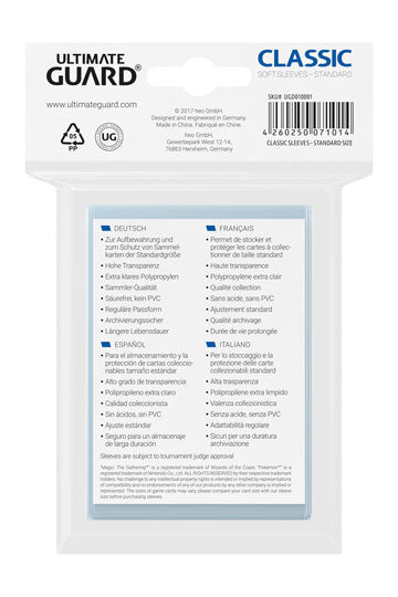 100 pochettes plastique standards - Ultimate Guard