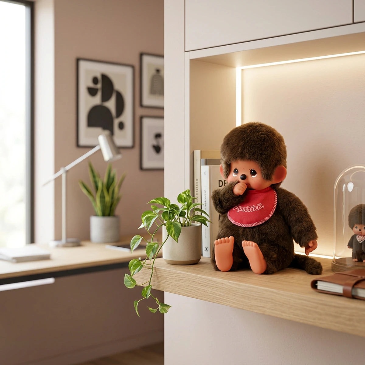 Peluche Monchhichi garçon rouge 20cm