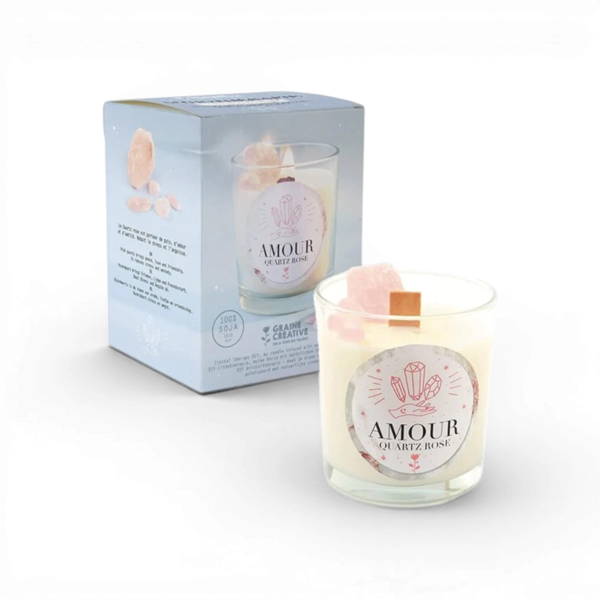 Bougie Amour Quartz Rose – Lithothérapie – Kit DIY
