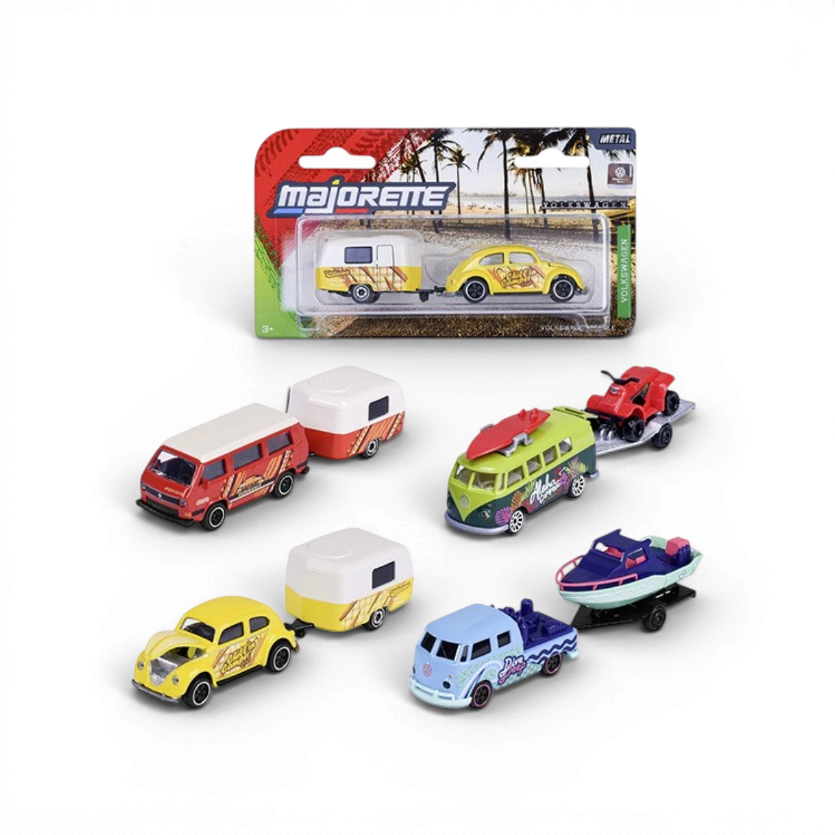 Voiture Volkswagen + remorque 1:64 (modèle aléatoire) – Majorette