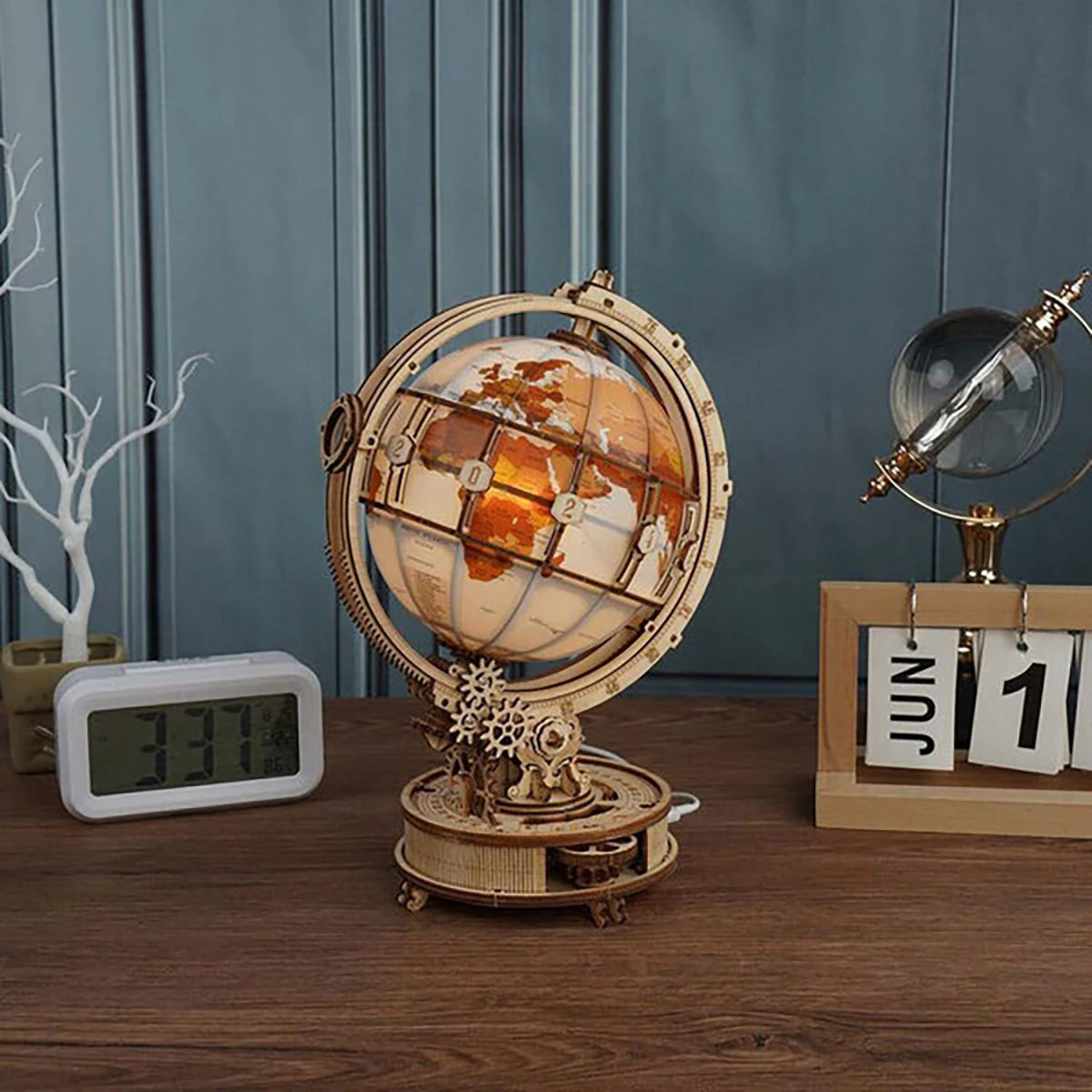 Globe Terrestre Lumineux – Puzzle 3D en bois