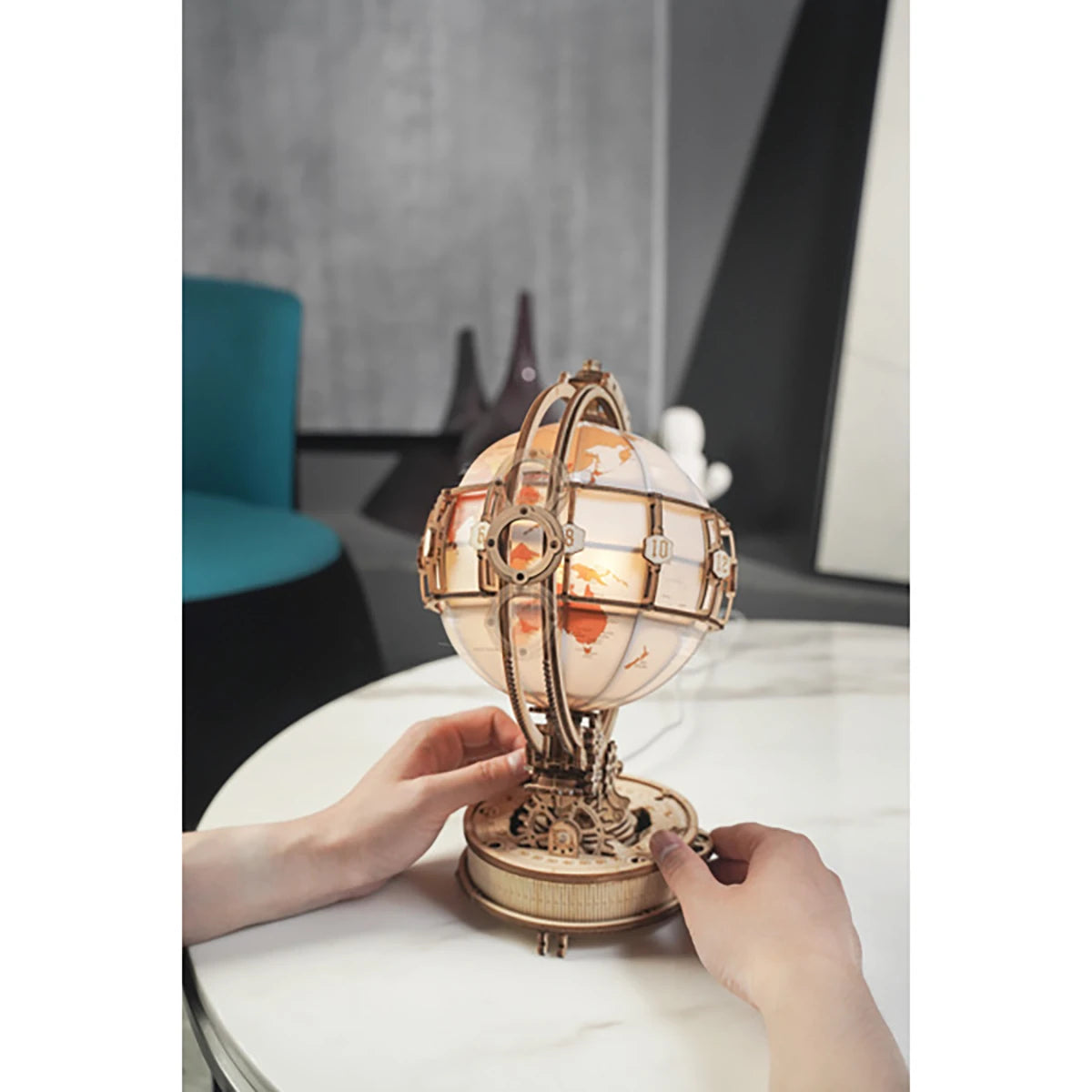 Globe Terrestre Lumineux – Puzzle 3D en bois