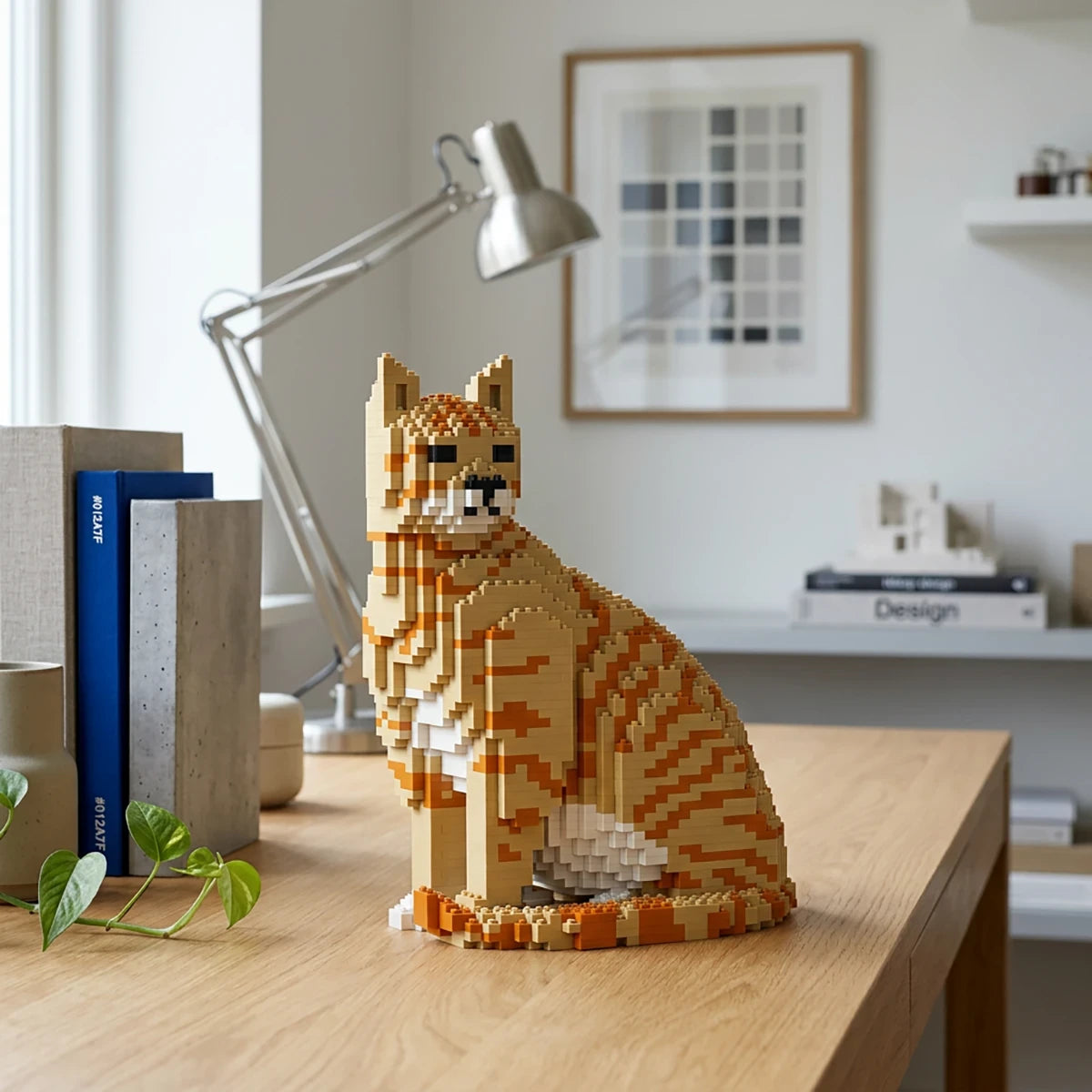 Chat Tigré Roux Assis 27 cm – Jeu de construction – JEKCA