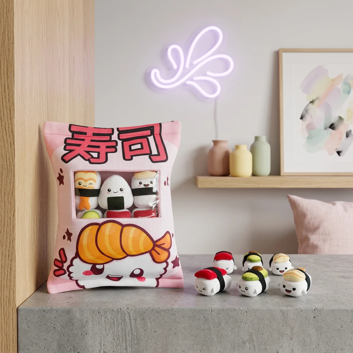 Coussin peluche Sushi avec minis peluches