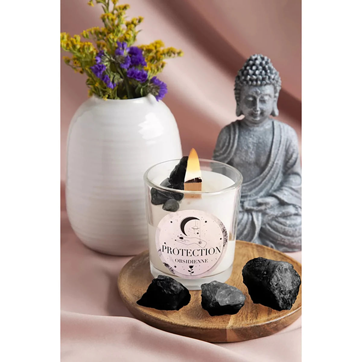 Bougie Protection Obsidienne – Lithothérapie – Kit DIY