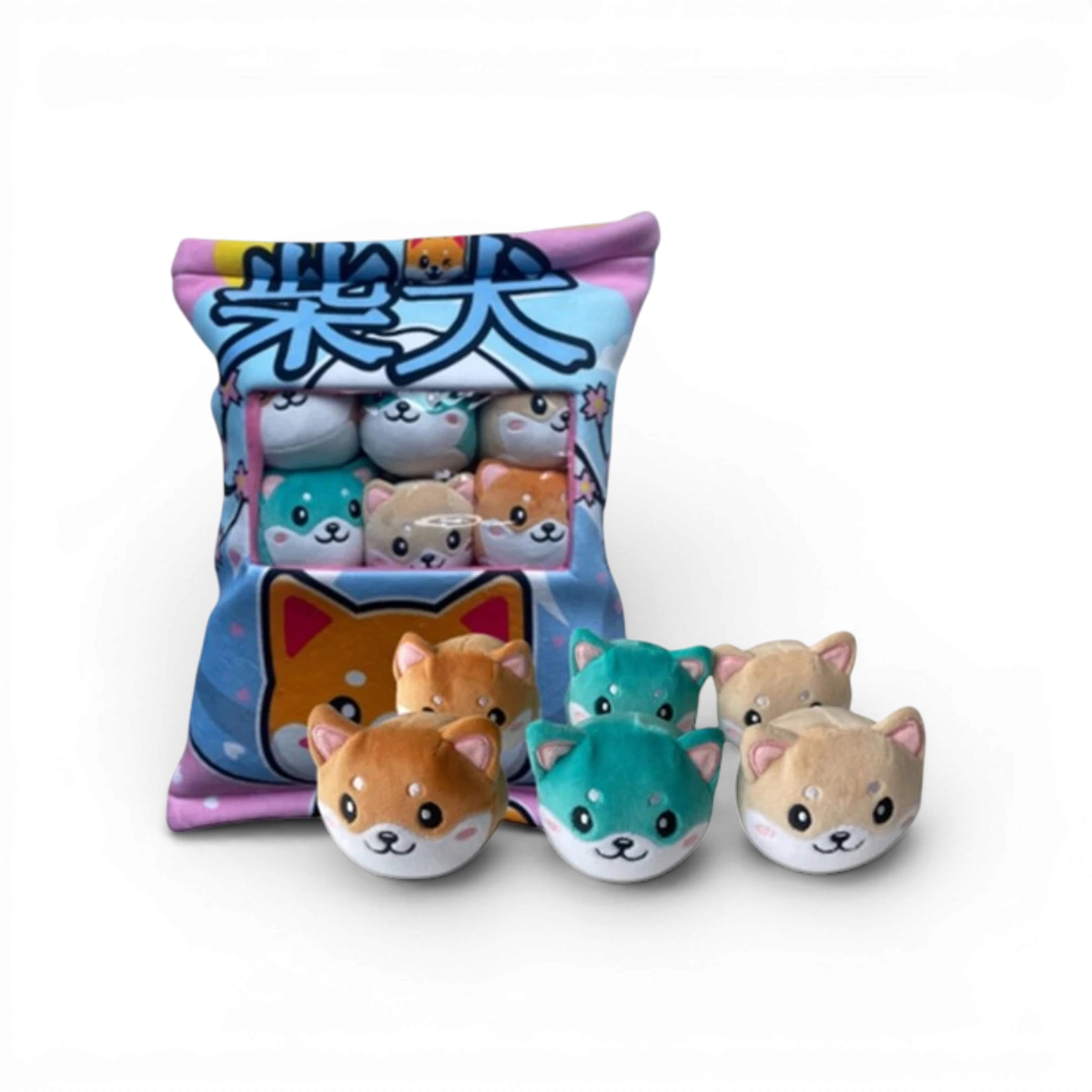 Coussin peluche Shiba avec minis peluches
