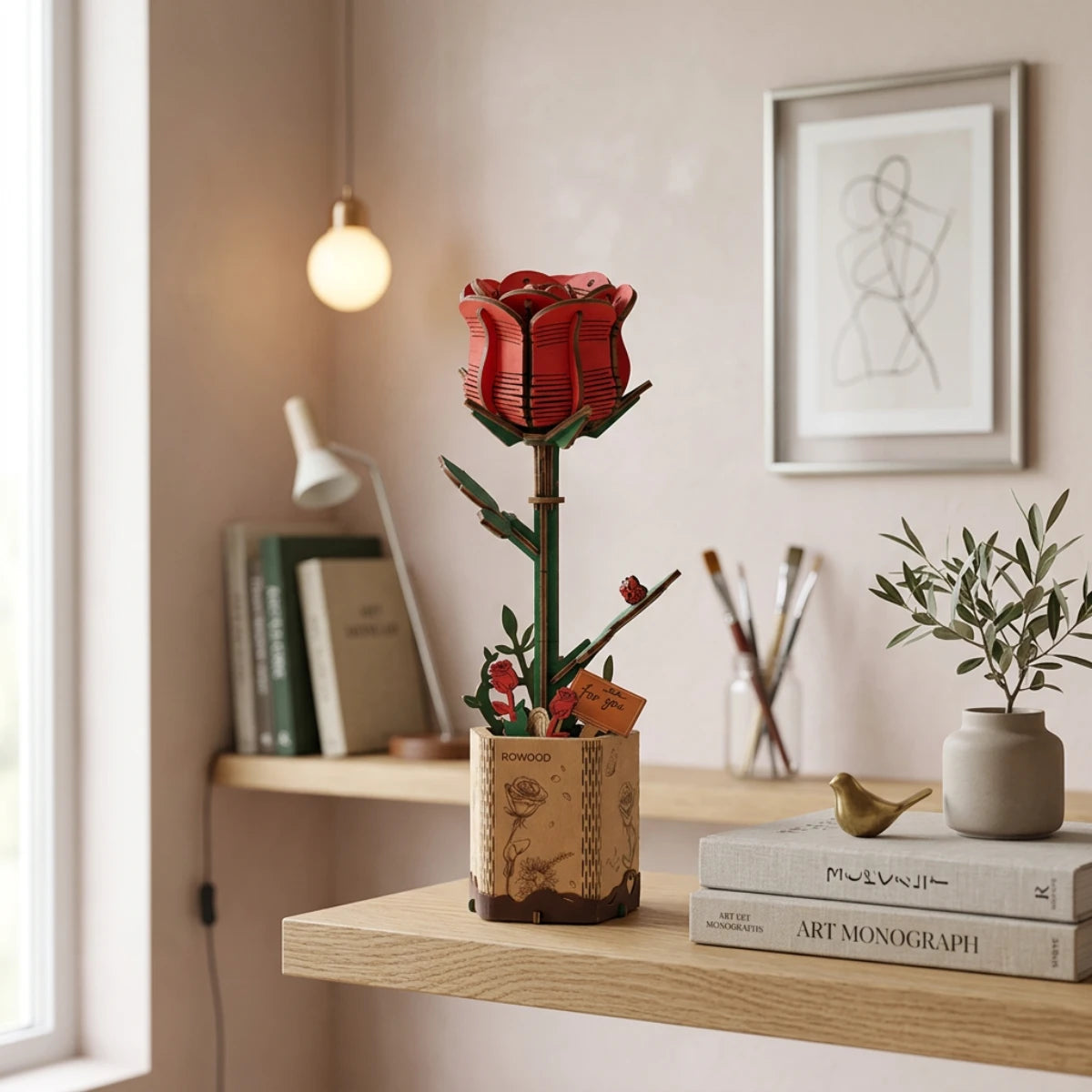 Rose Rouge – Puzzle fleur 3D en bois (106 pièces)