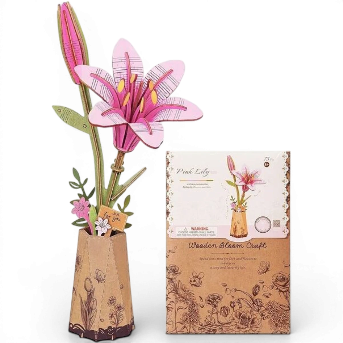Fleur de Lys Rose – Fleur en bois DIY (73 pièces)