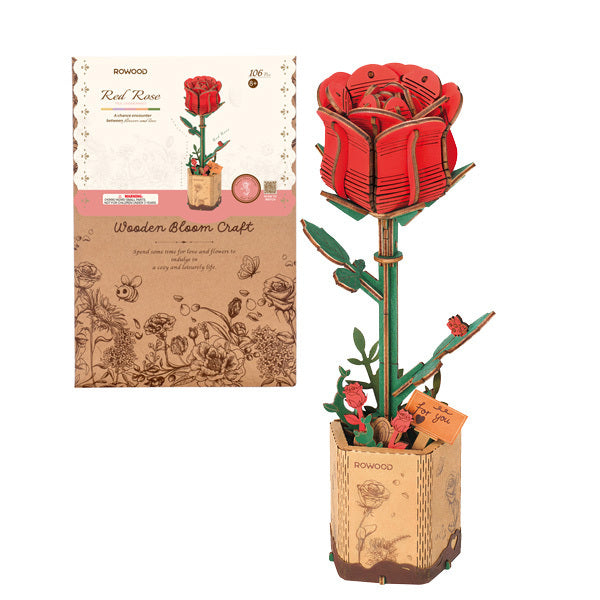 Rose Rouge – Puzzle fleur 3D en bois (106 pièces)