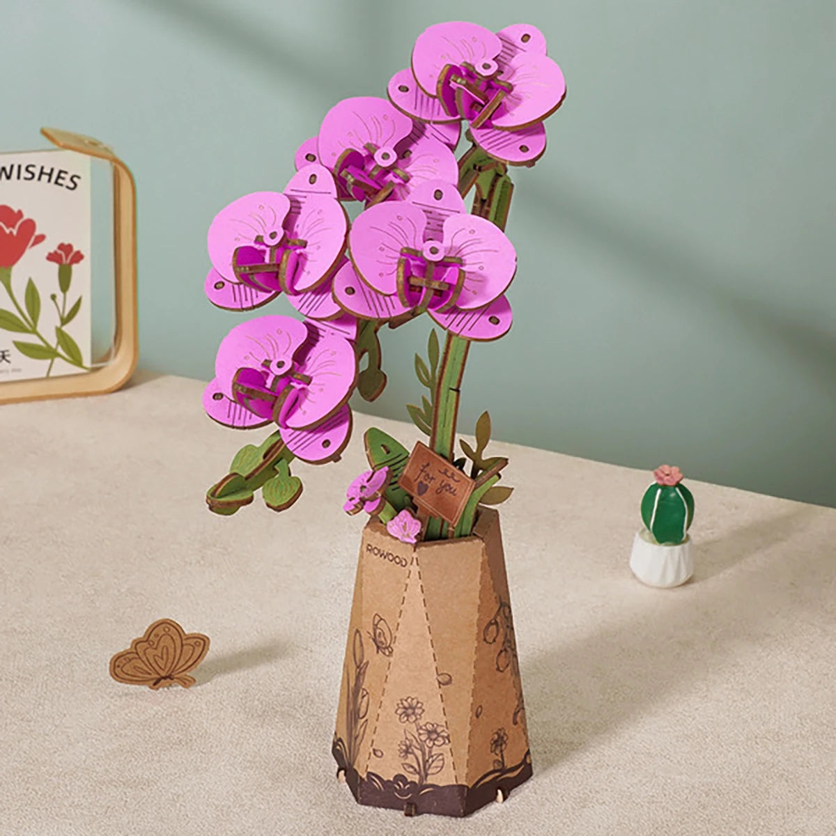 Orchidée Papillon Violette – Fleur en bois DIY (102 pièces)
