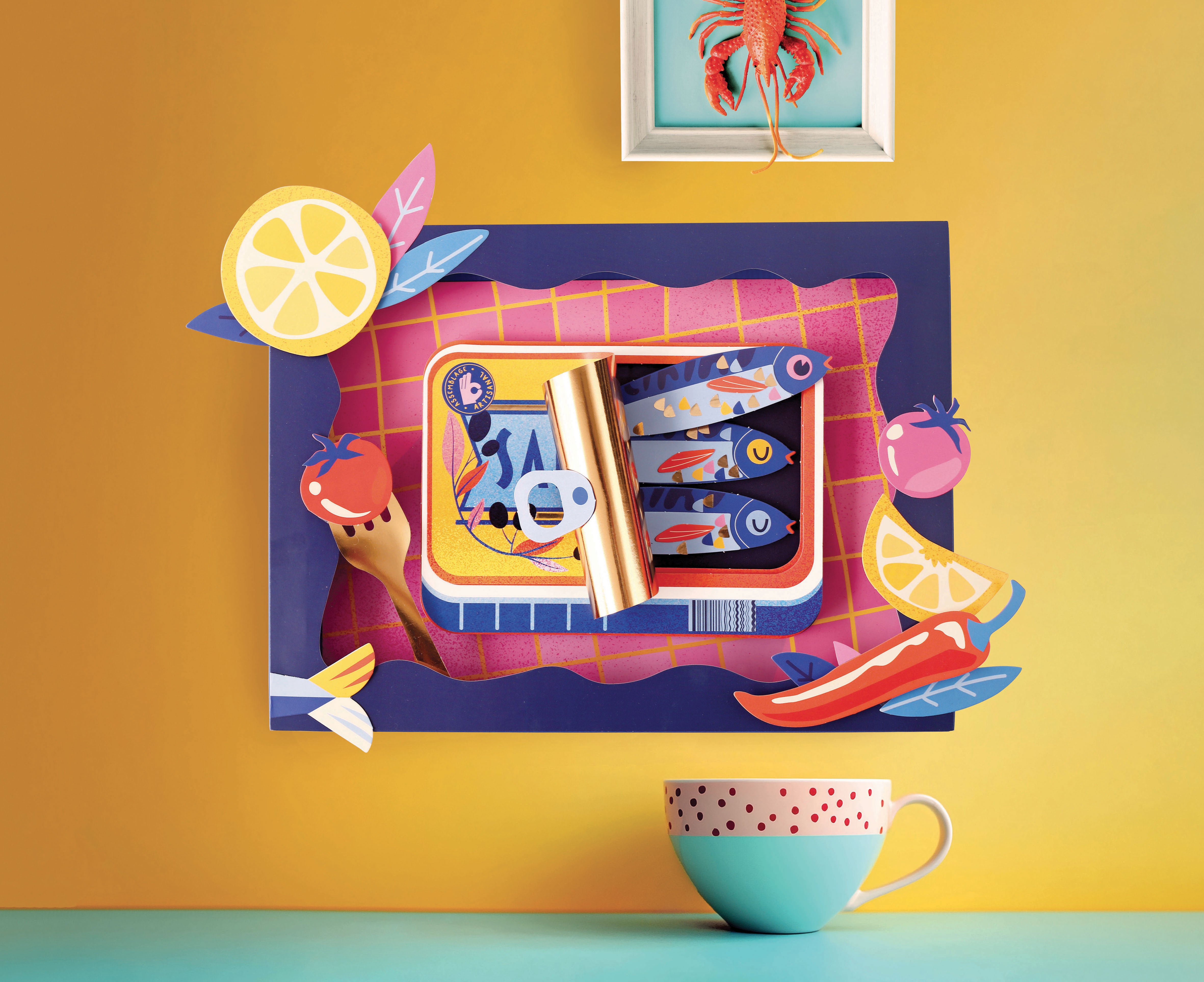 Cadre 3D papier sardines