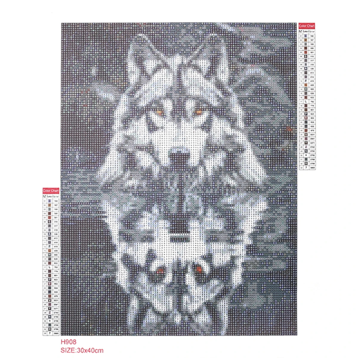 Broderie diamant -  Loup 30x40cm