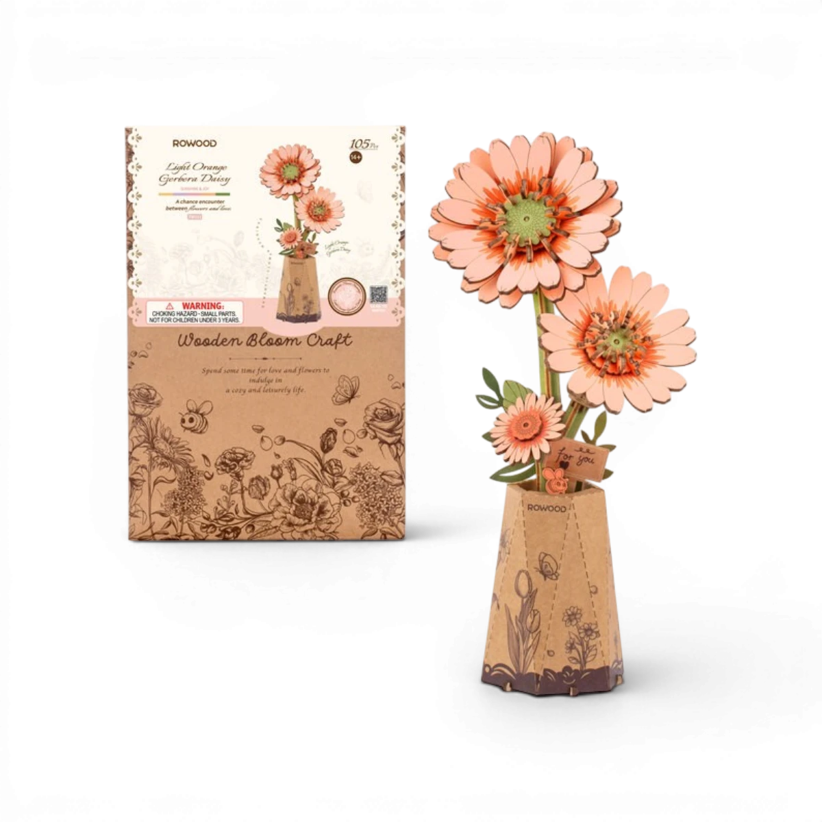 Gerbera Orange – Maquette en bois (105 pièces)