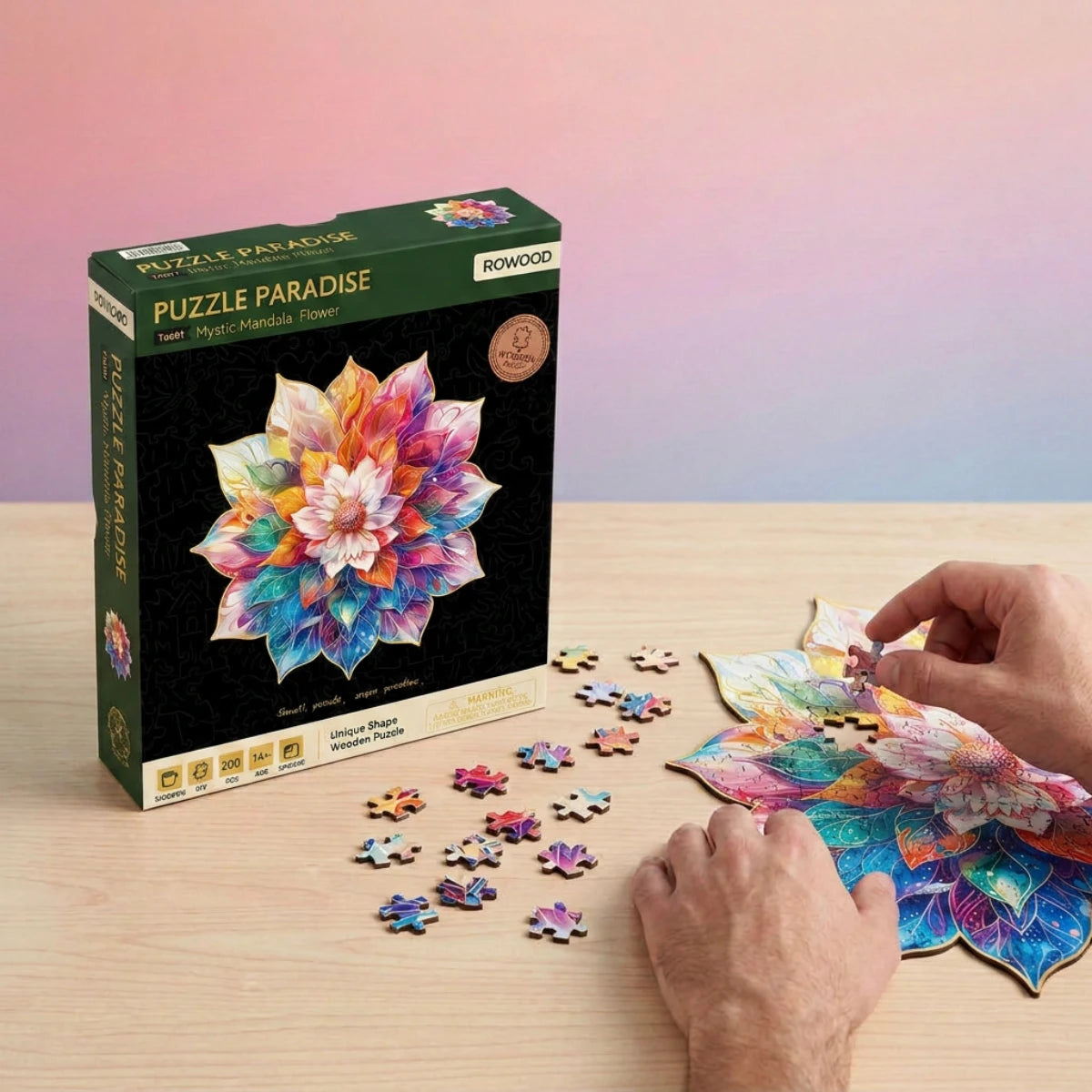 Fleur mystique en mandala - Puzzle en bois - 200 pièces