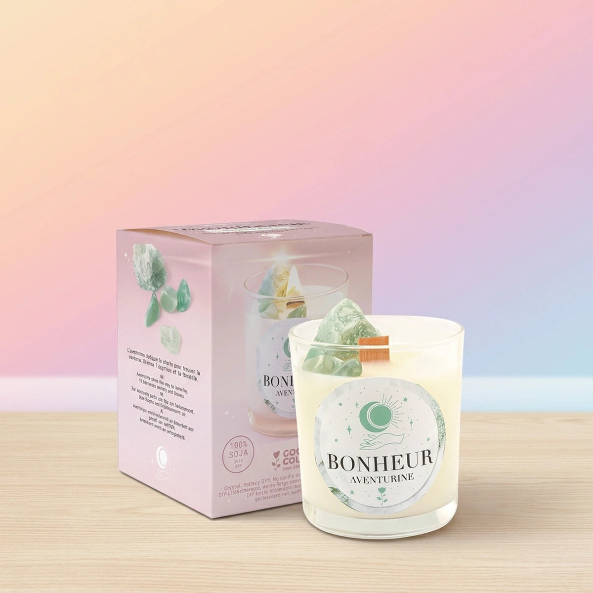 Bougie Bonheur Aventurine – Lithothérapie – Kit DIY