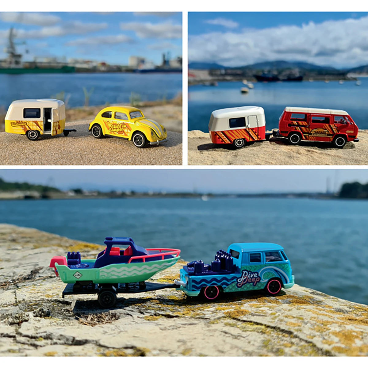 Voiture Volkswagen + remorque 1:64 (modèle aléatoire) – Majorette