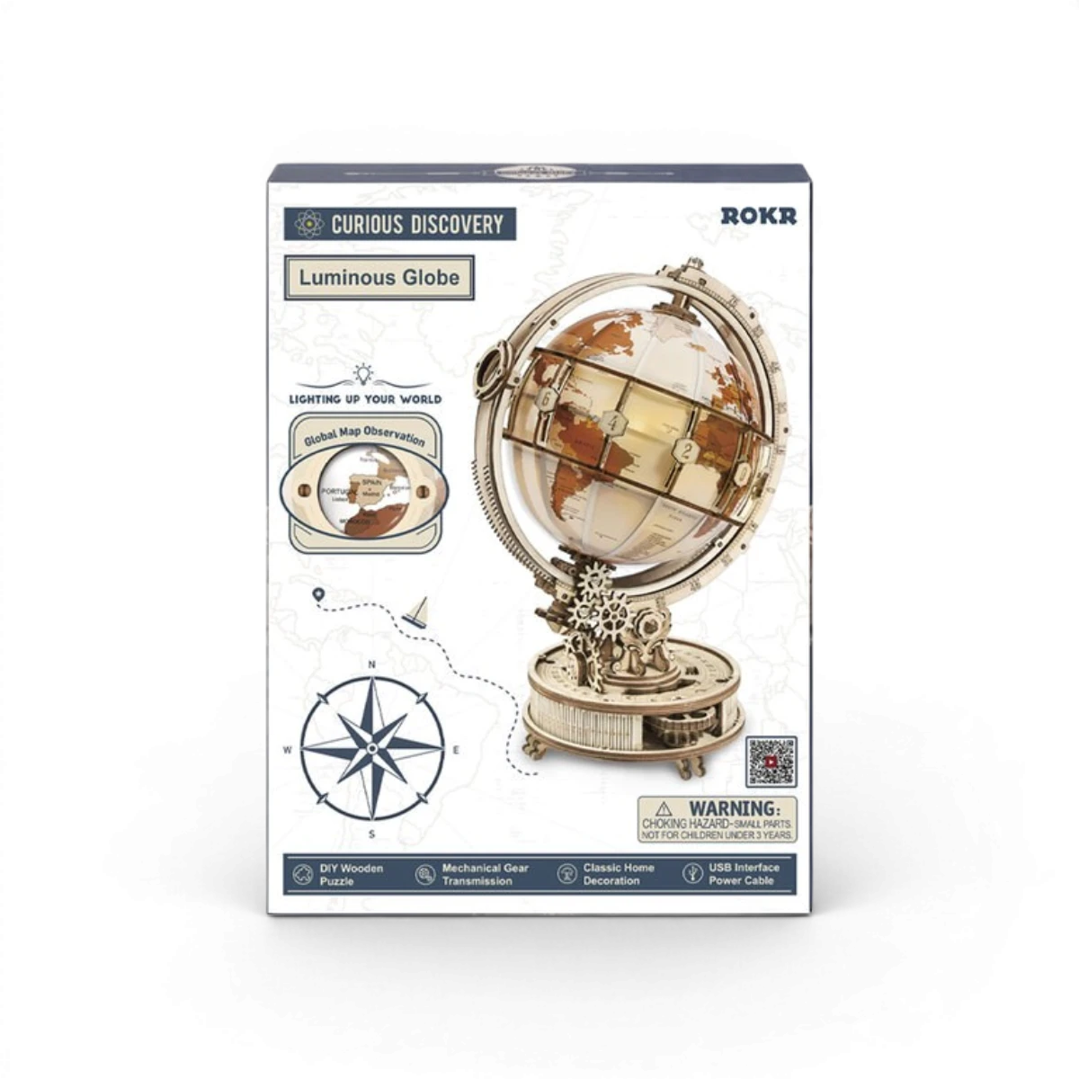 Globe Terrestre Lumineux – Puzzle 3D en bois