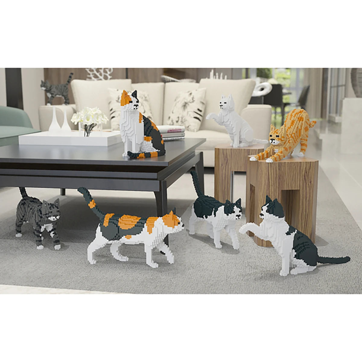 Chat Tigré Roux Assis 27 cm – Jeu de construction – JEKCA