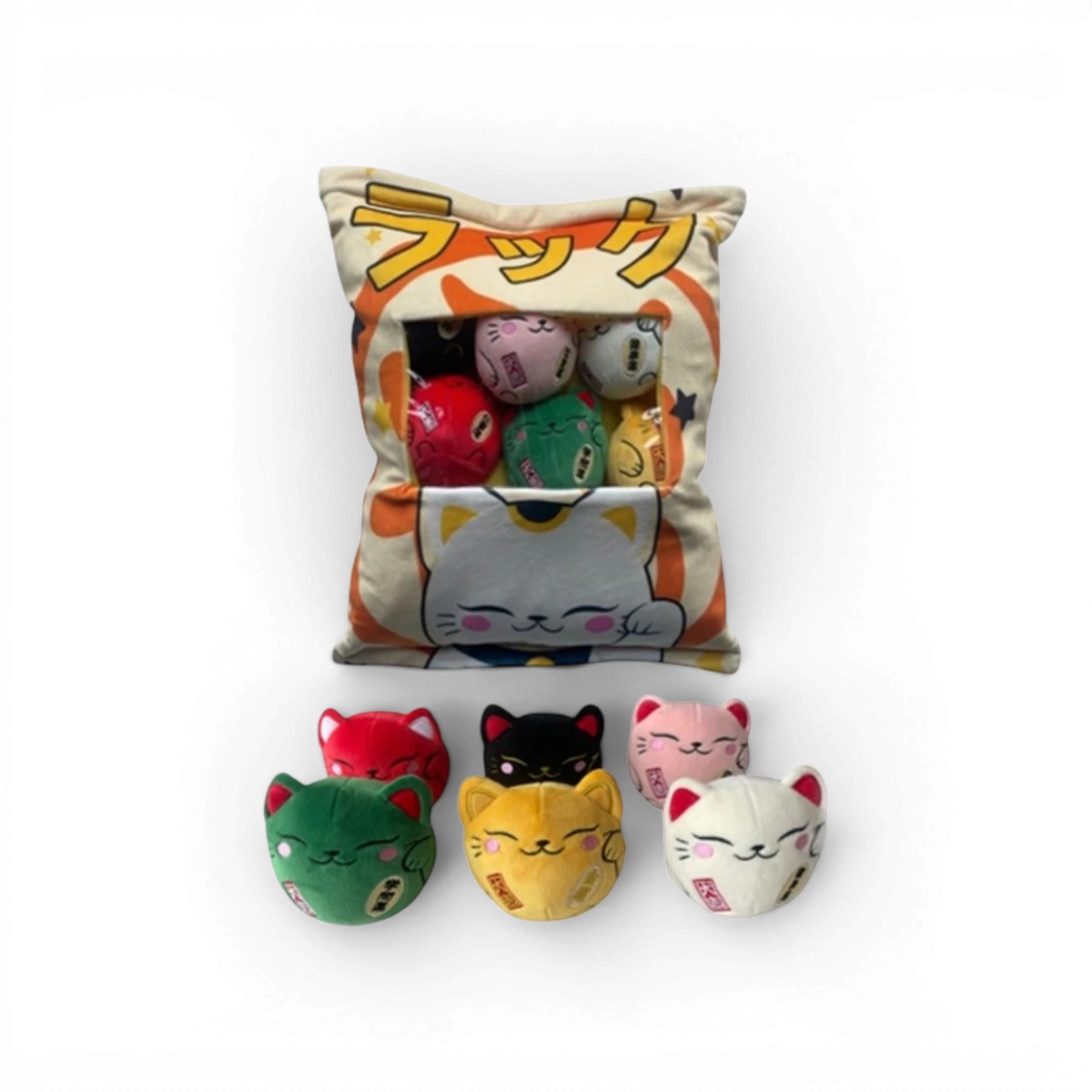 Coussin peluche Maneki-neko avec minis peluches