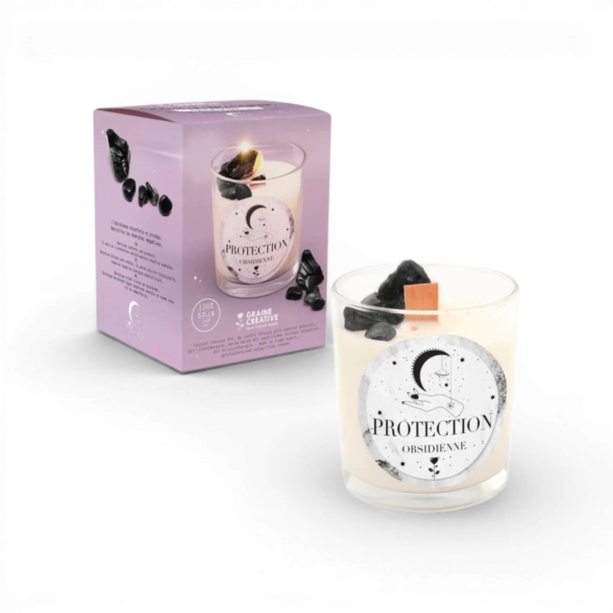 Bougie Protection Obsidienne – Lithothérapie – Kit DIY