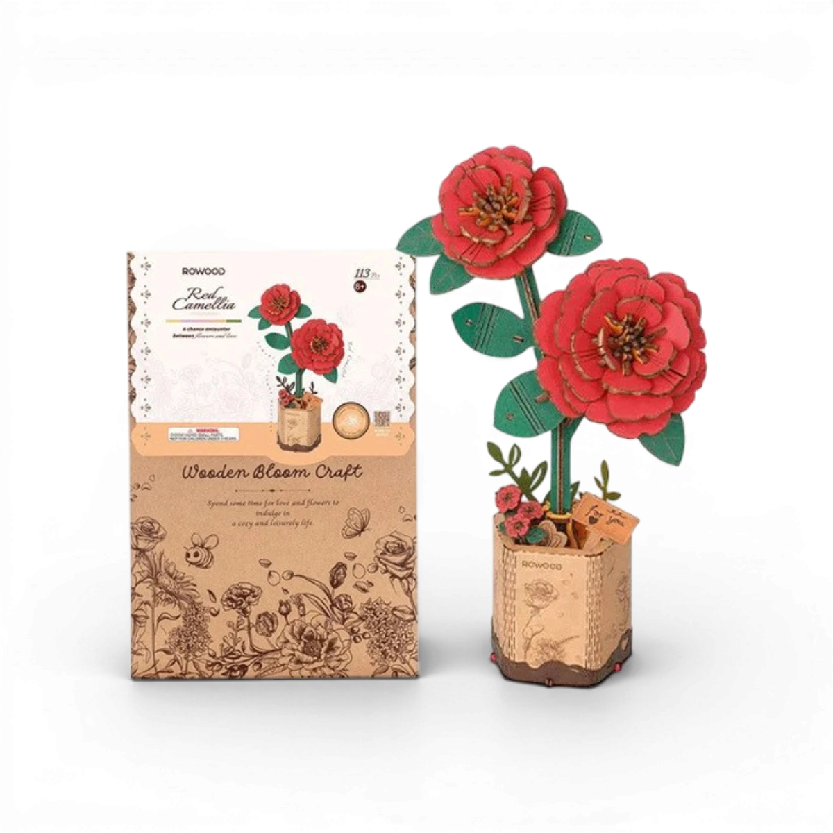 Camélia – Fleur en bois DIY (113 pièces)