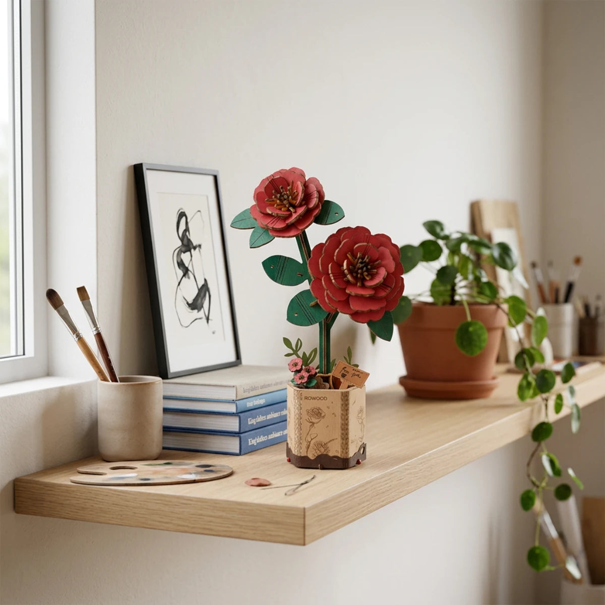 Camélia – Fleur en bois DIY (113 pièces)