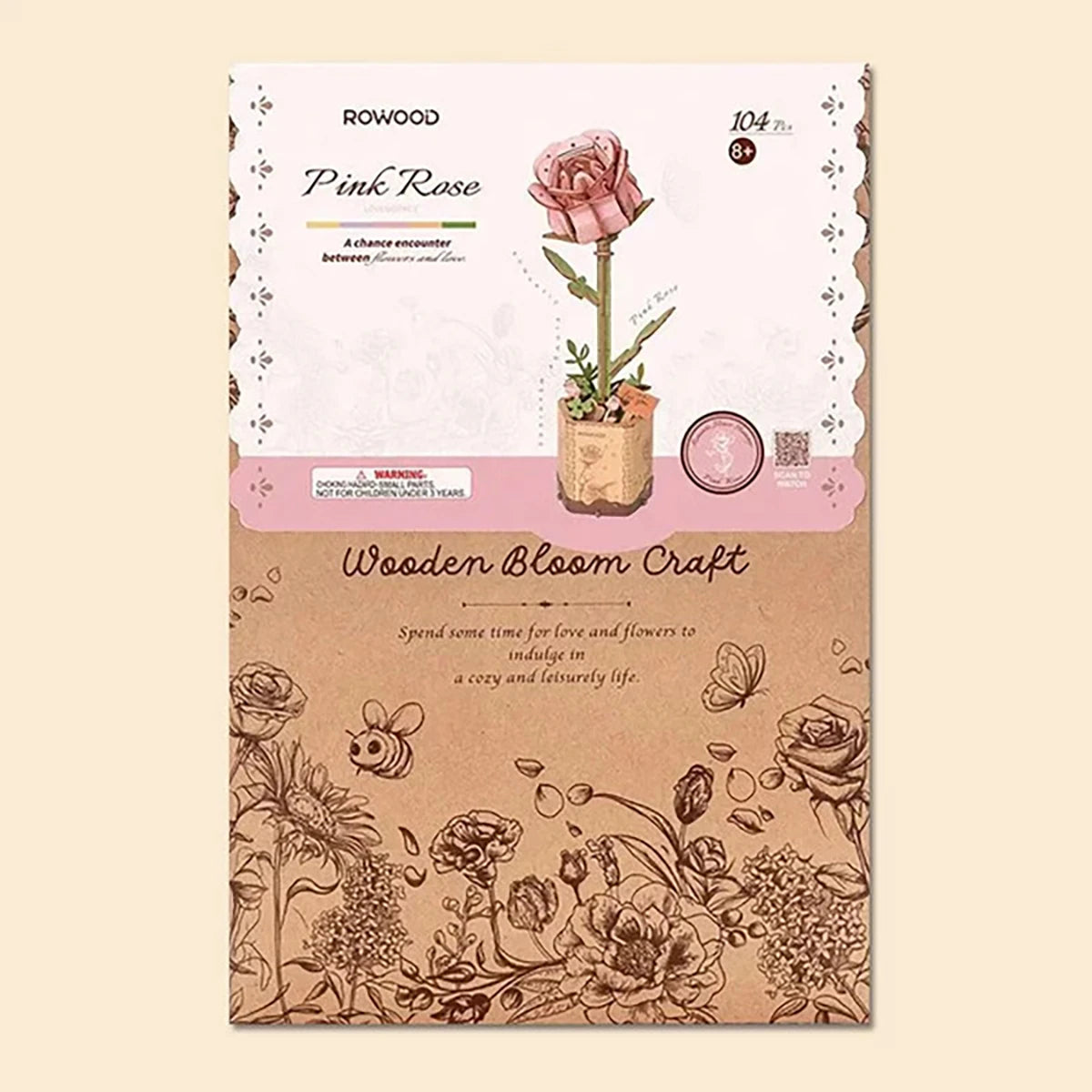 Rose Rose – Fleur en bois DIY (104 pièces)