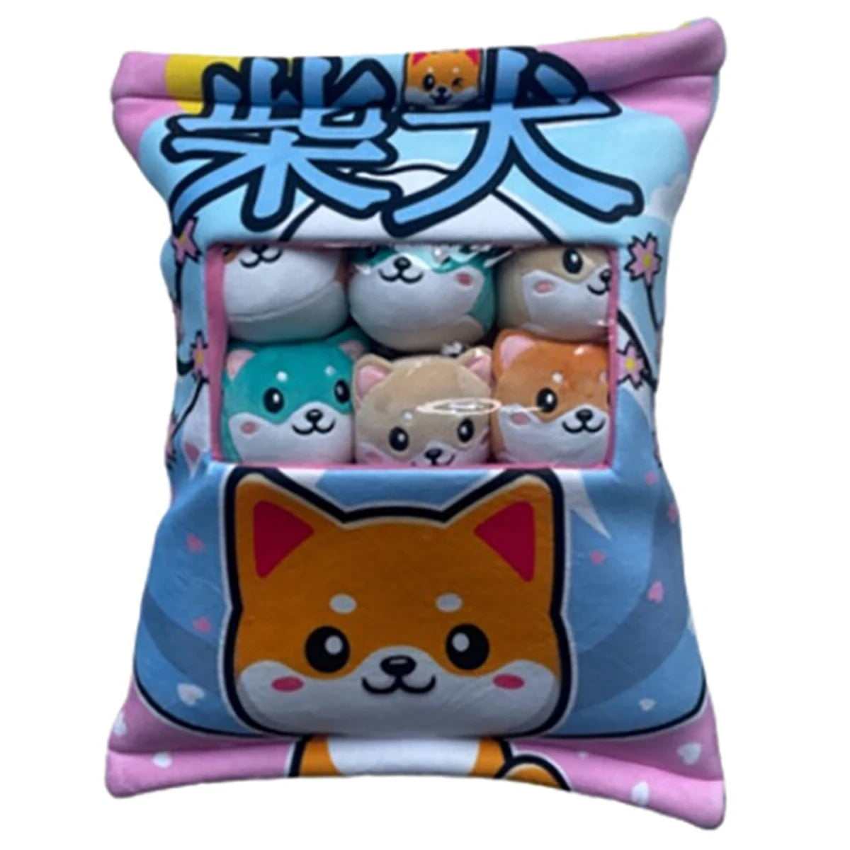 Coussin peluche Shiba avec minis peluches