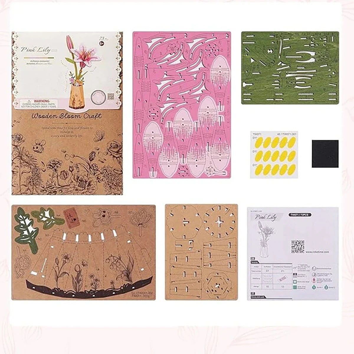 Fleur de Lys Rose – Fleur en bois DIY (73 pièces)