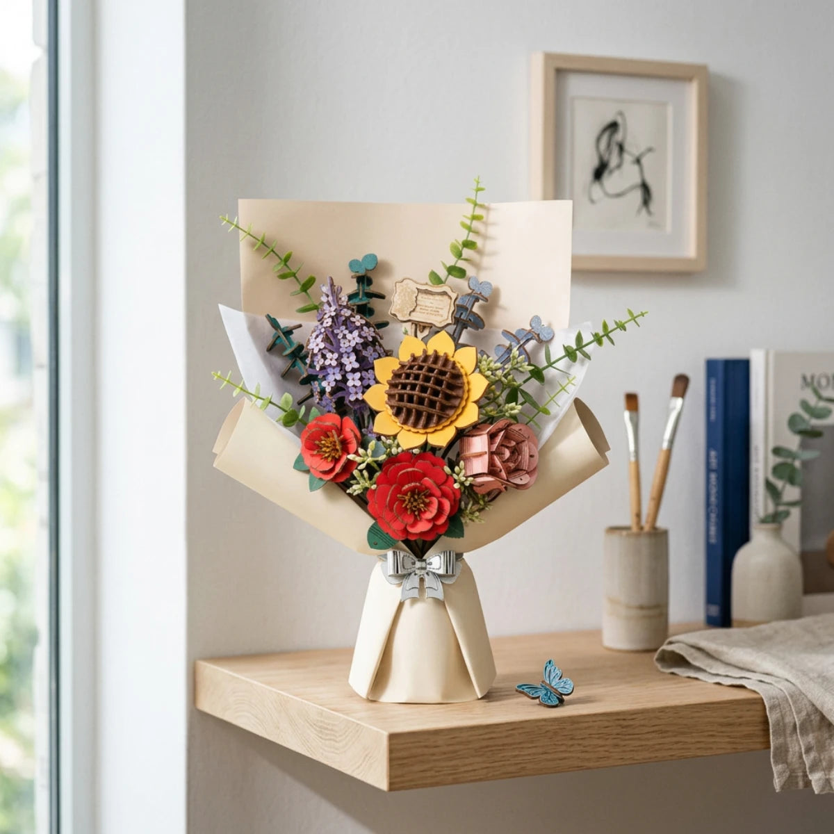 Bouquet de Fleurs – Puzzle 3D en bois (581 pièces)