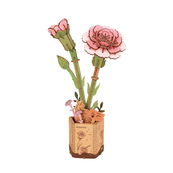 Œillet Rose – Puzzle fleur 3D en bois (124 pièces)