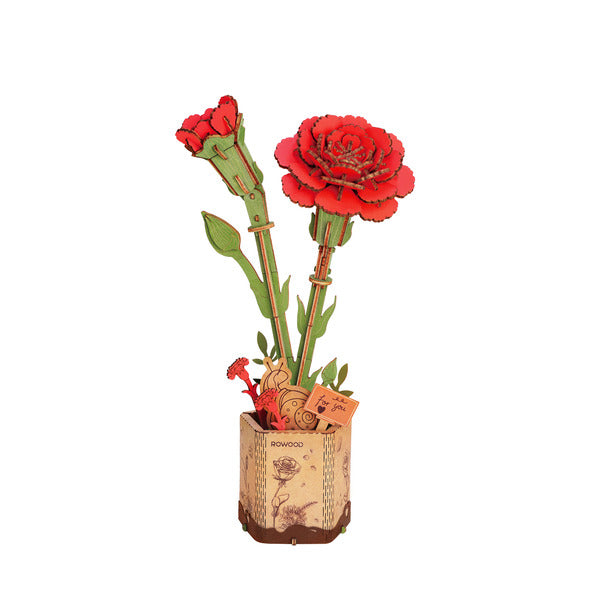 Œillet Rouge – Puzzle fleur 3D en bois (124 pièces)